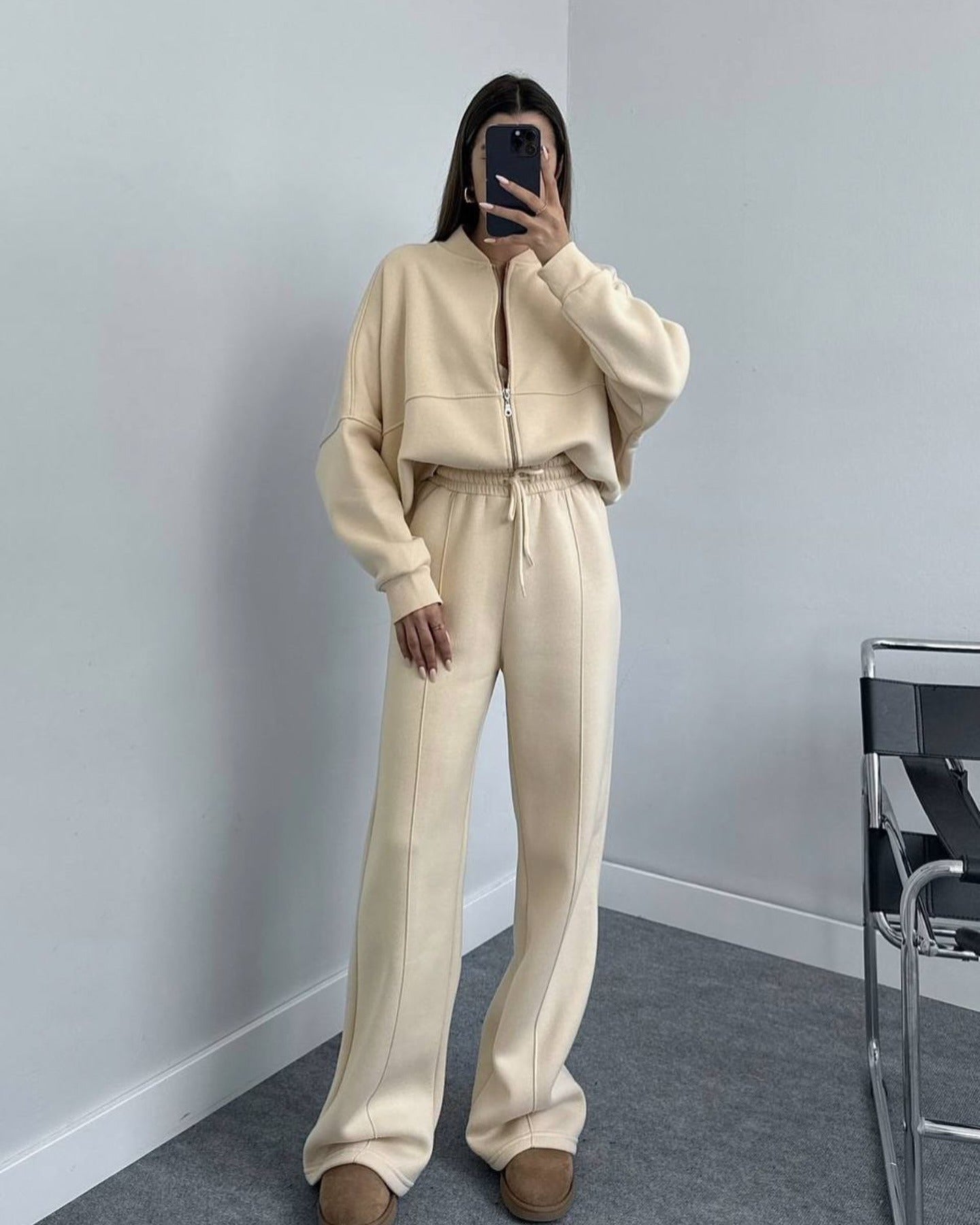 Women's Casual Zipper Jacket and Trousers Set