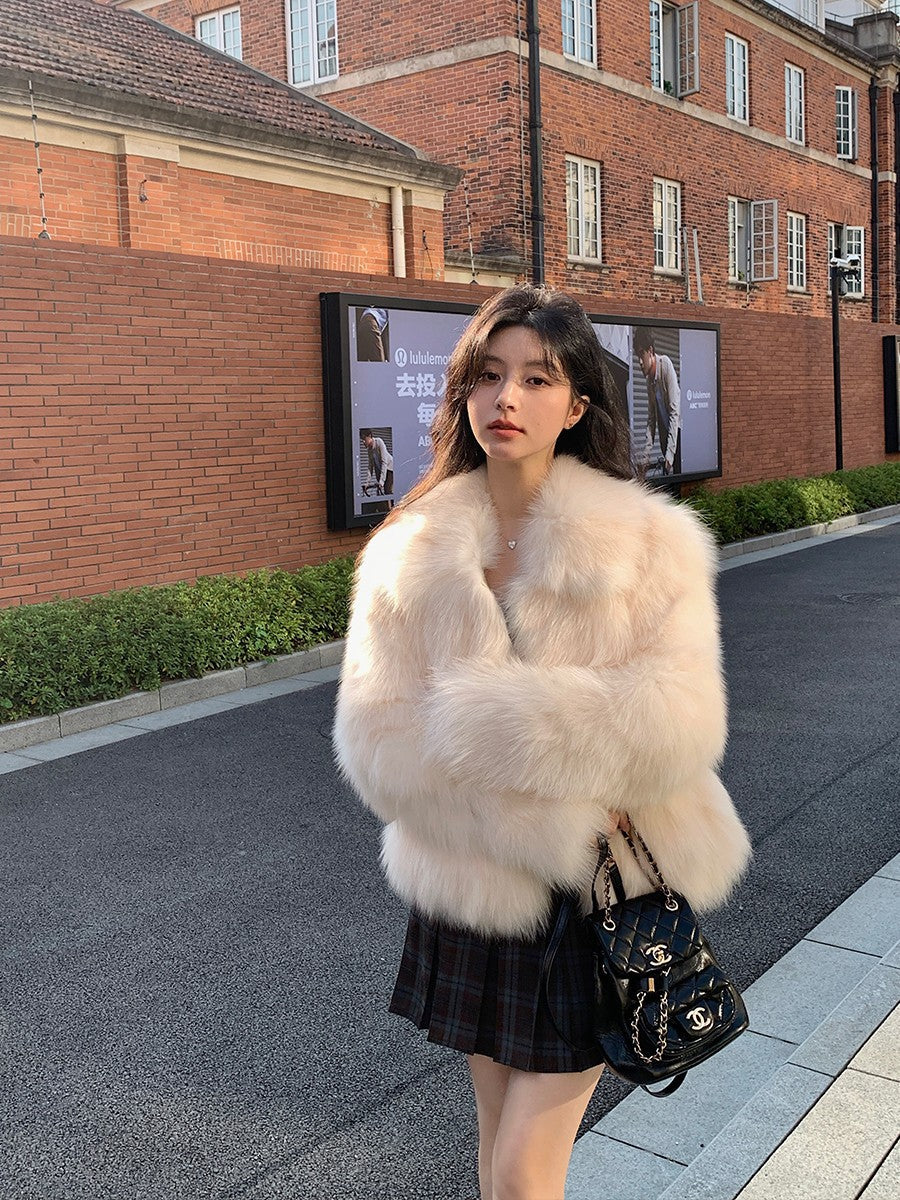 Women's Faux Fur Lapel Coat