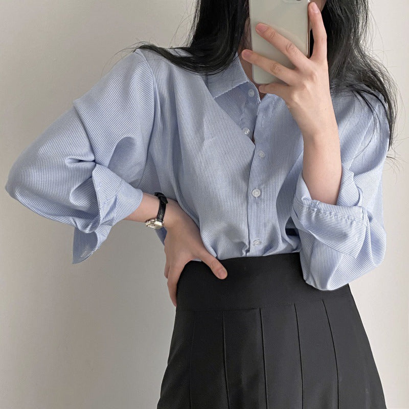 Casual long-sleeved striped shirt
