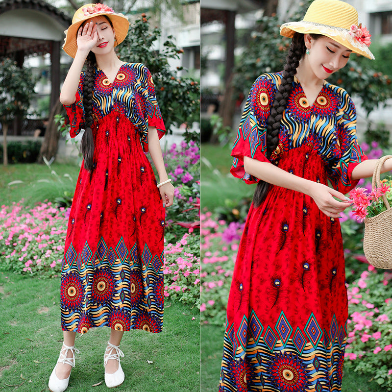 V-neck beach vacation dress