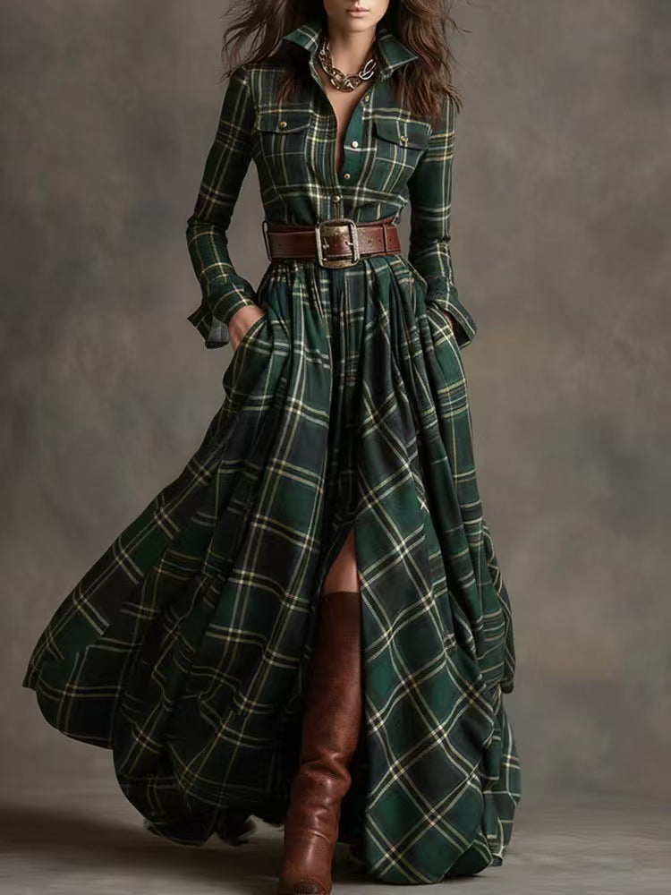 Retro Plaid Slimming Irregular Dress