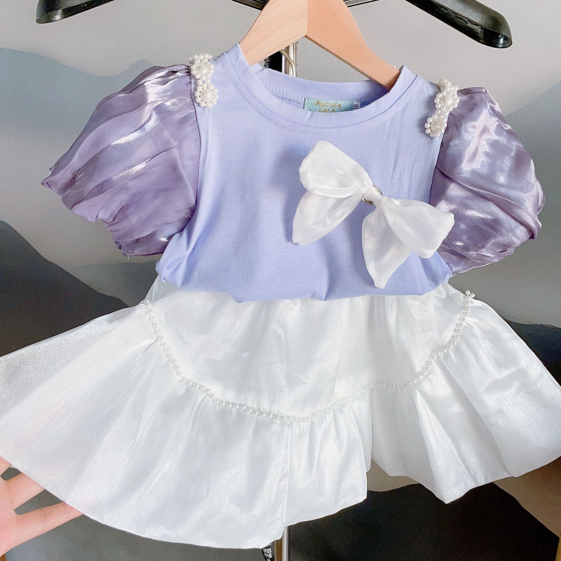 Girls Pearl Trimmed Short Sleeve Culotte Set