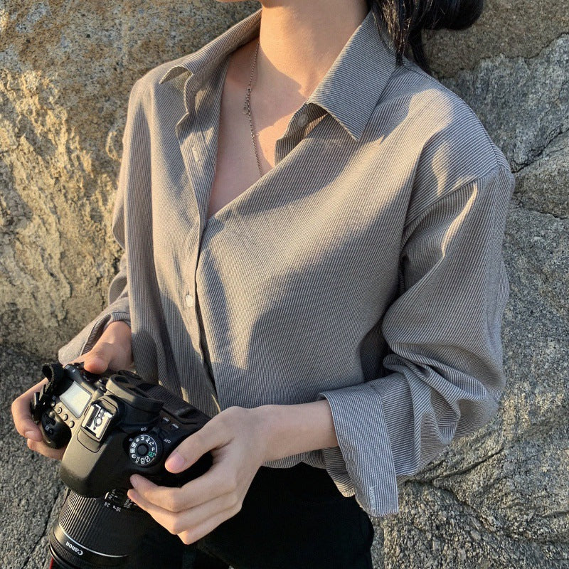 Casual long-sleeved striped shirt