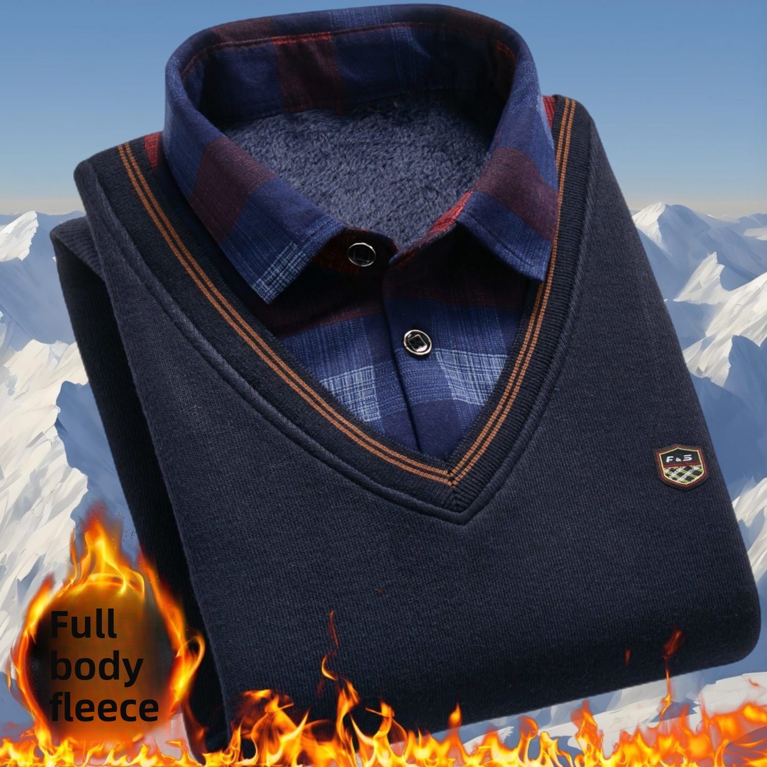 Winter fleece knitted sweater - fake two pieces