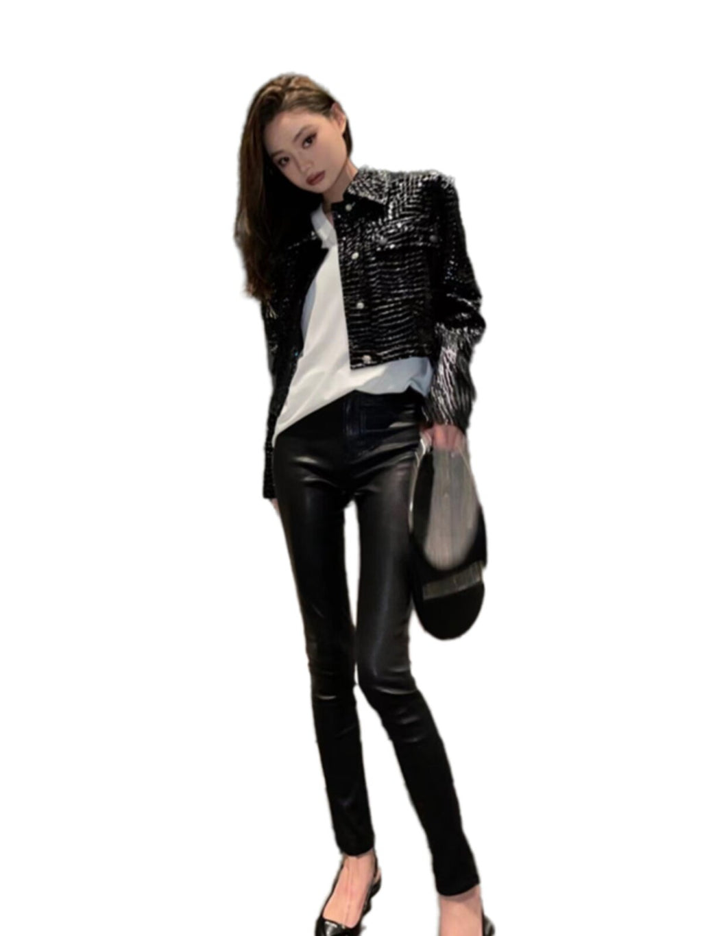 Crocodile pattern genuine leather jacket