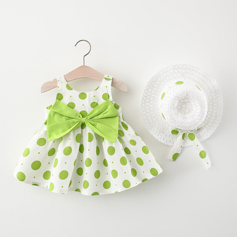 Girls' Summer Sleeveless Bow Dress with Hat