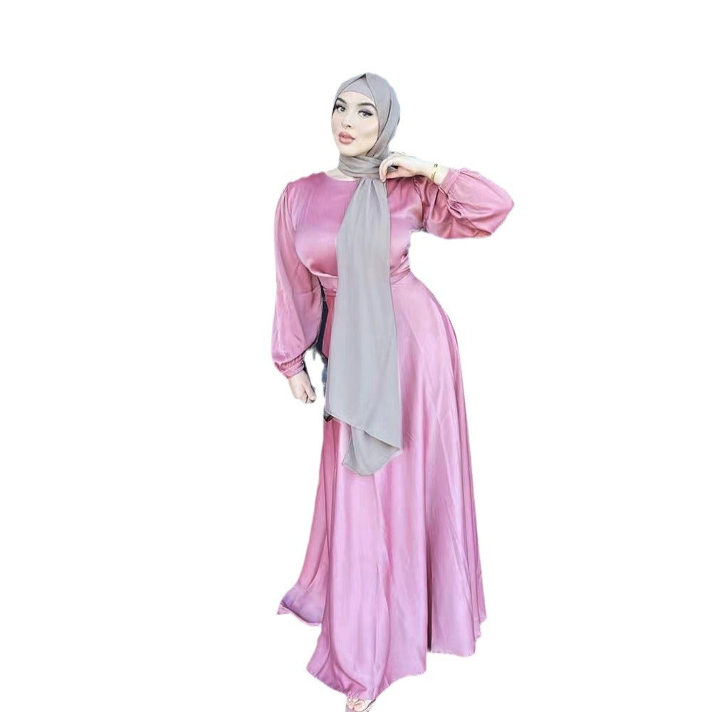 Solid-color long robe and ankle-length dress