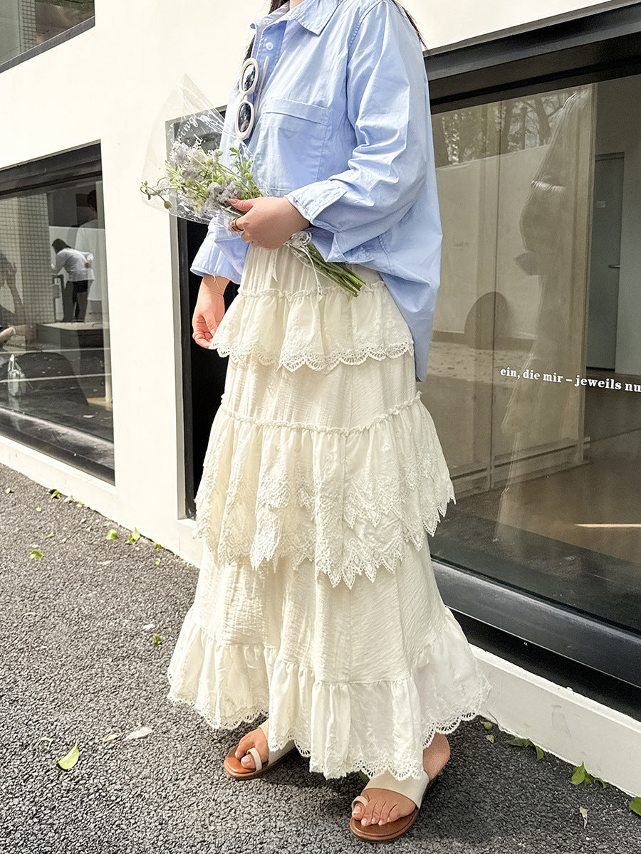 Lace trimmed half-length dress