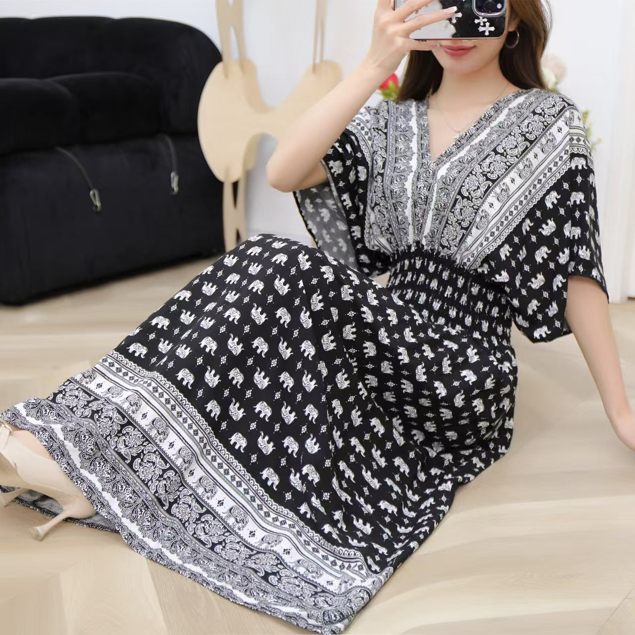 V-neck beach vacation dress