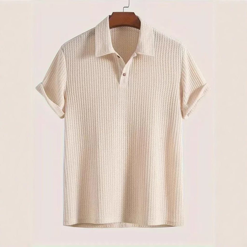 Men's top lapel diamond-patterned knitted polo cedar