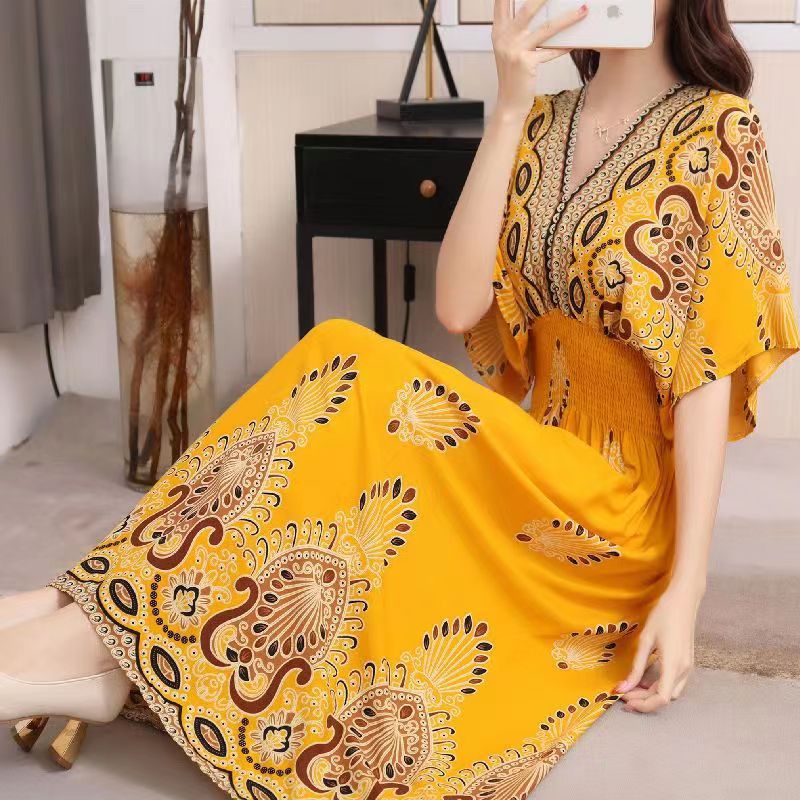 V-neck beach vacation dress