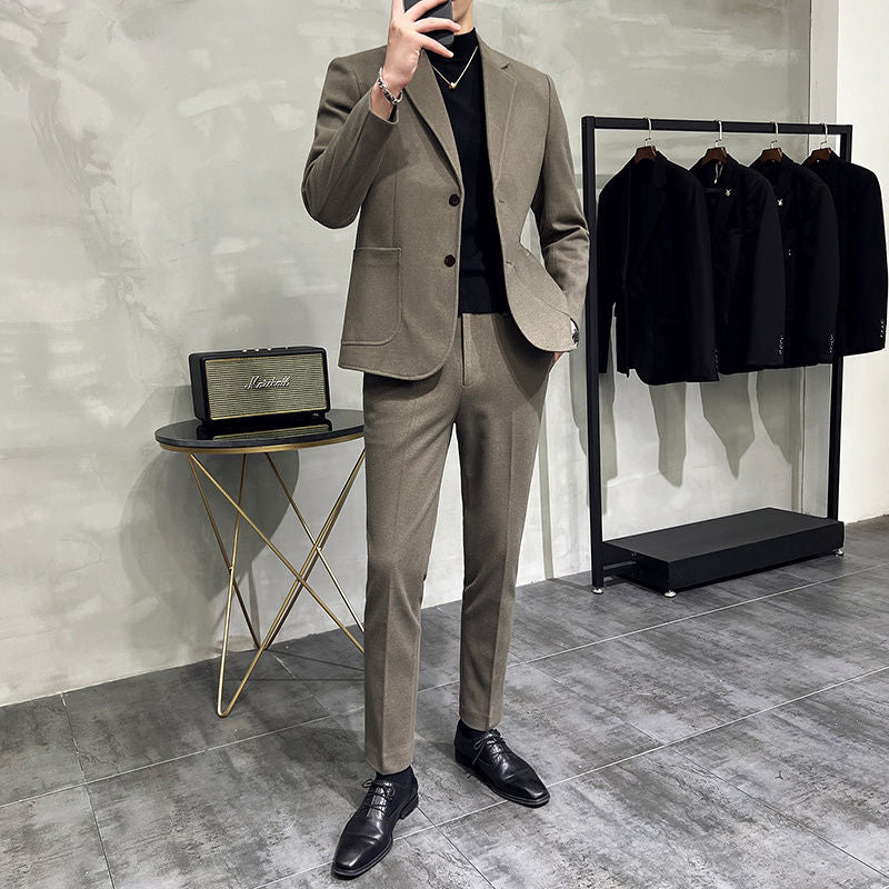 Men's Slim Fit Wool Blend Suit Two-Piece Set