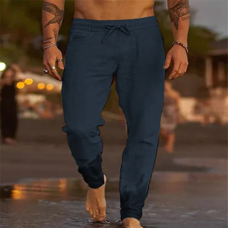 Men's Solid Color Drawstring Casual Trousers