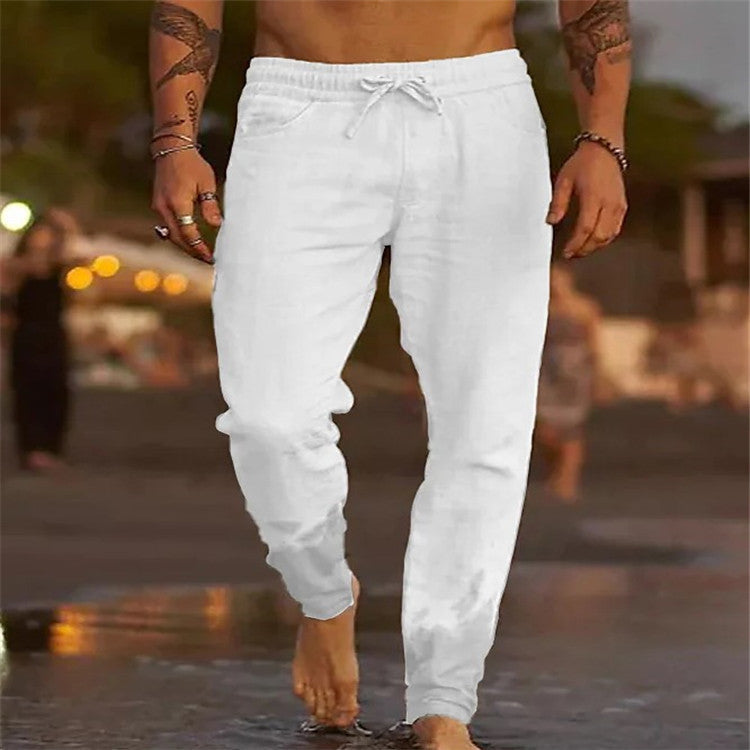 Men's Solid Color Drawstring Casual Trousers