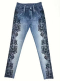 High-waisted printed jeans