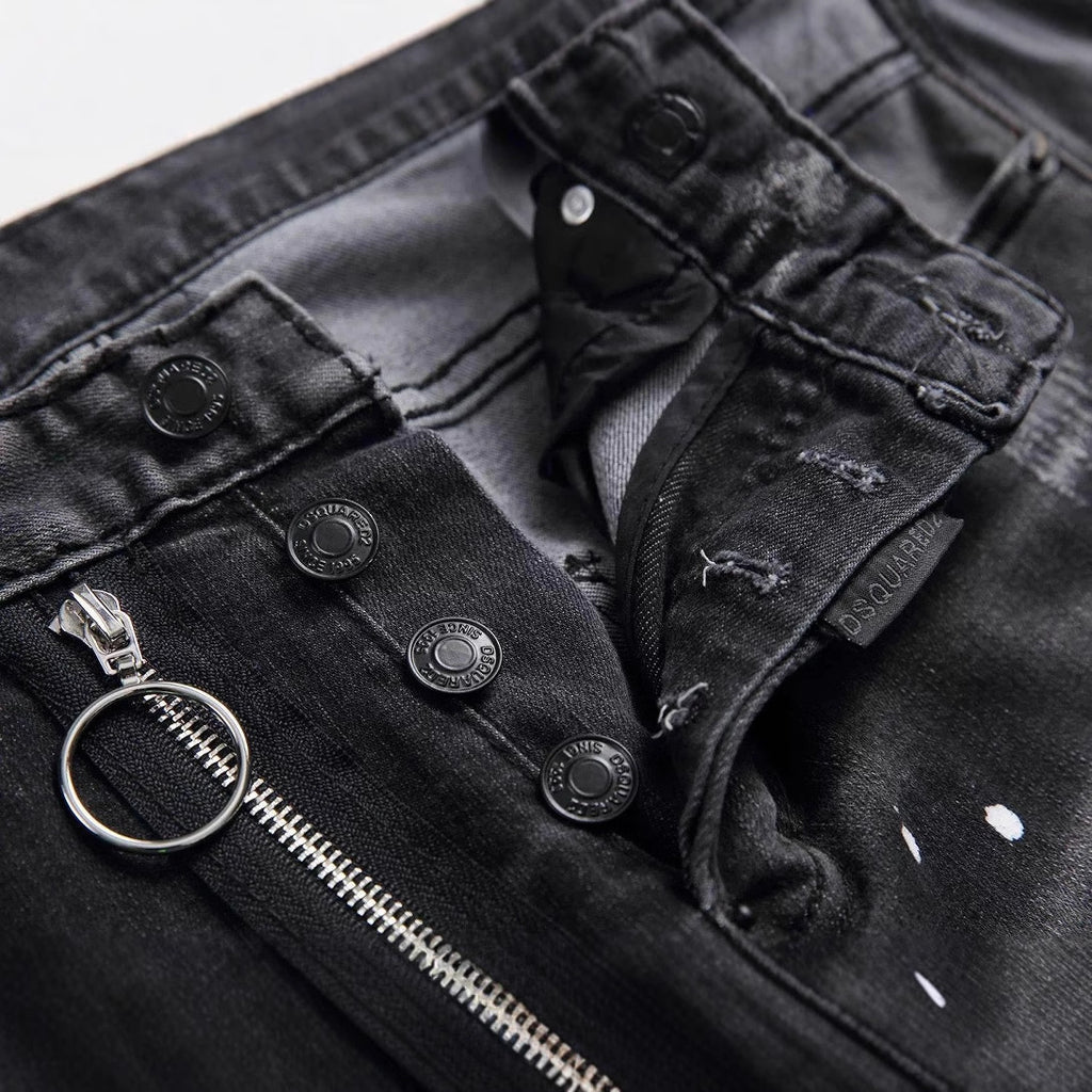 Personality ripped black jeans