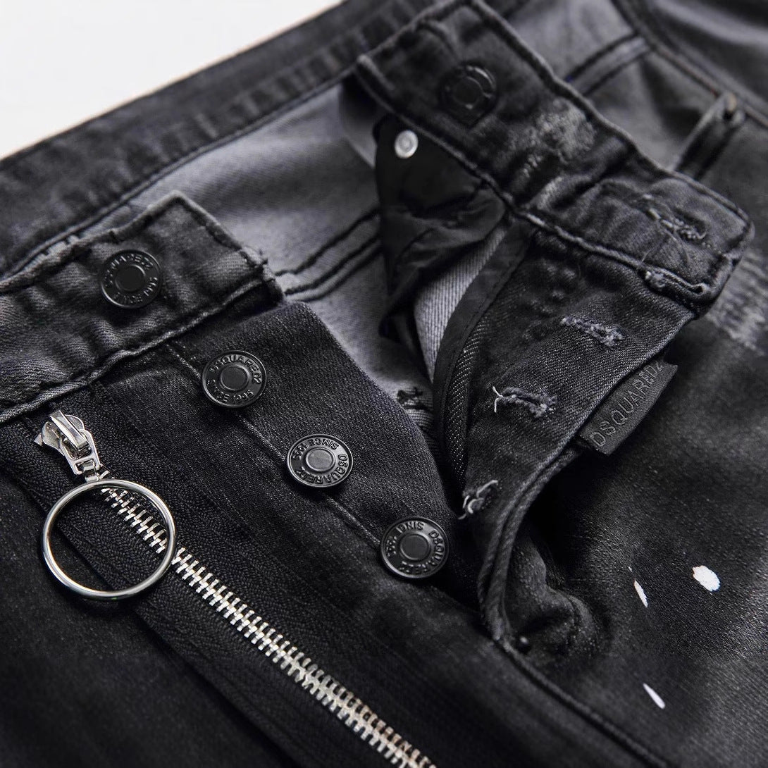 Personality ripped black jeans