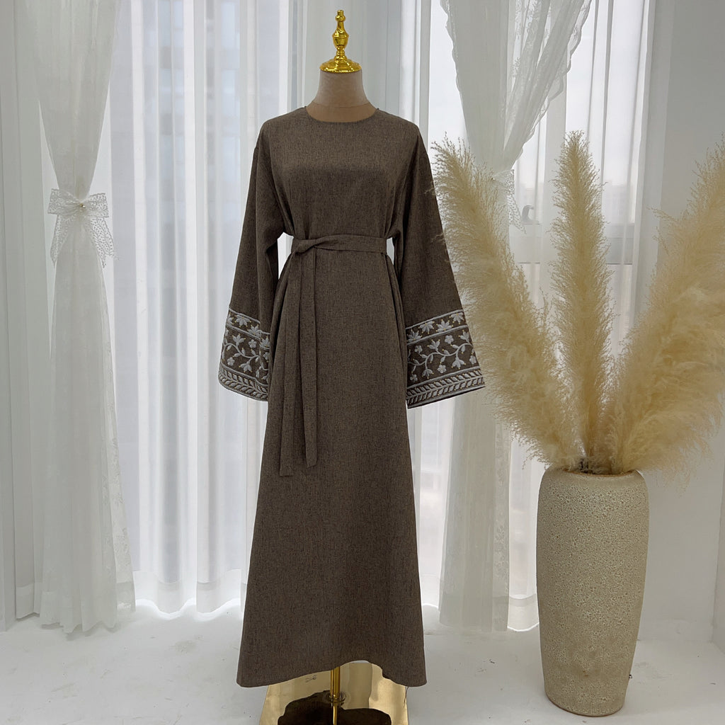 Embroidered long robe dress