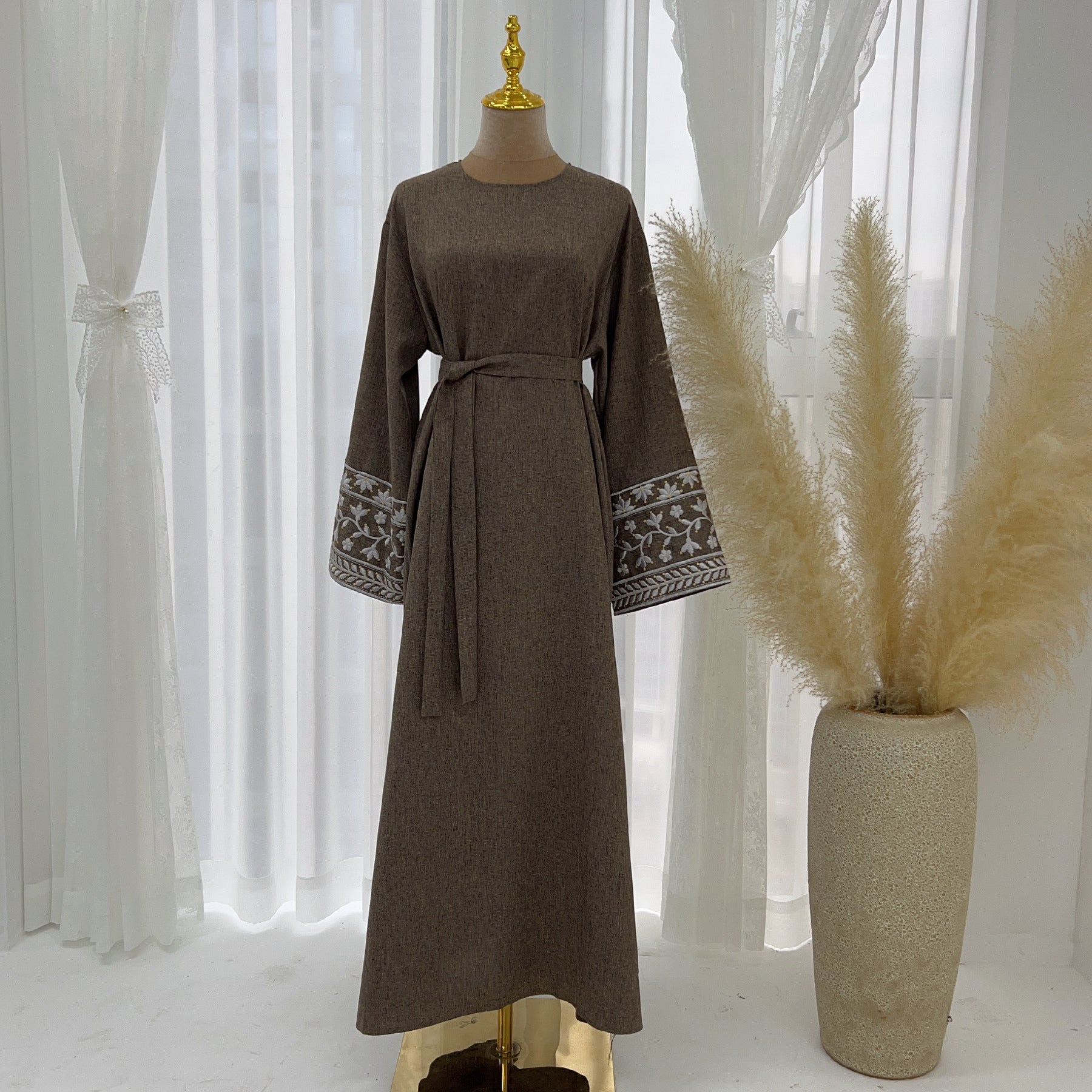 Embroidered long robe dress