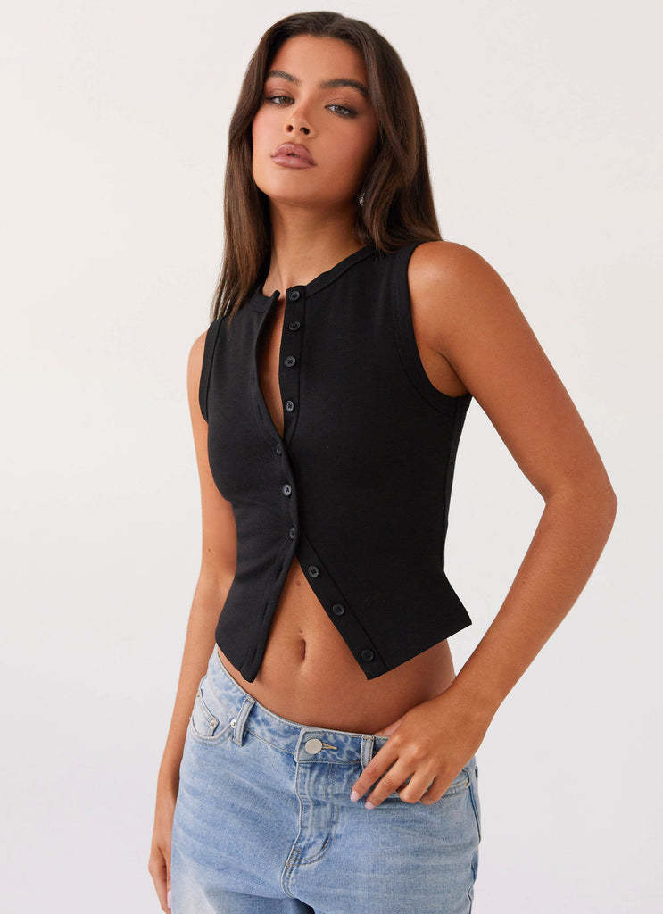 Women's Slim-fit Sleeveless Round Neck Button Vest