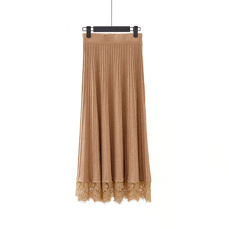 Women's Knitted Pleated Mid-Length Skirt
