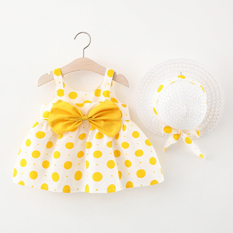 Girls' Summer Sleeveless Bow Dress with Hat
