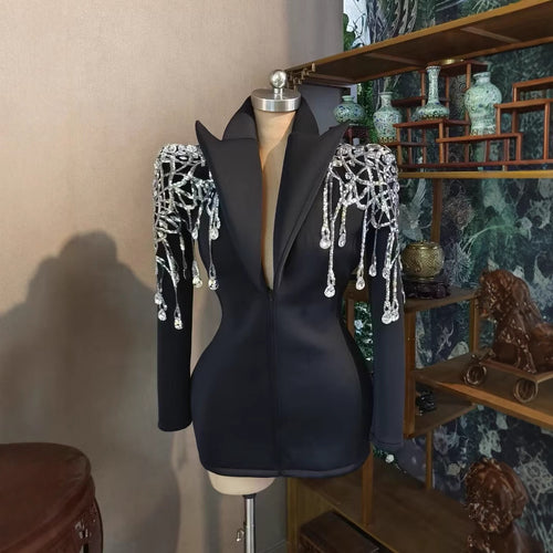 Luxury Diamond Suit Dress for Banquet and Stage