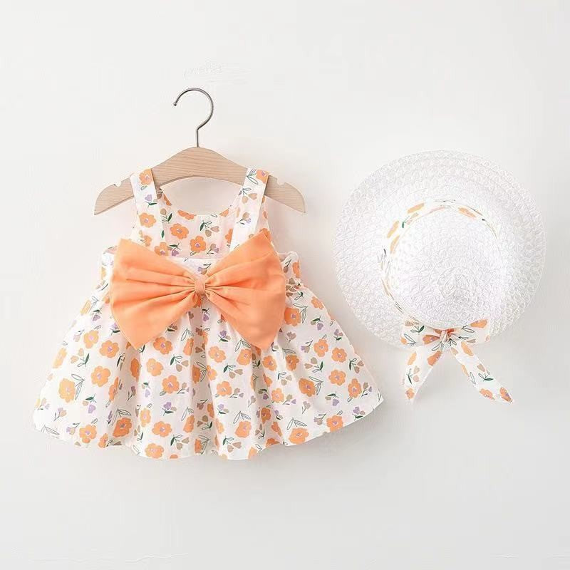 Girls' Summer Sleeveless Bow Dress with Hat