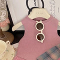 Girls' Summer Knitted Vest and Plaid Culottes Set