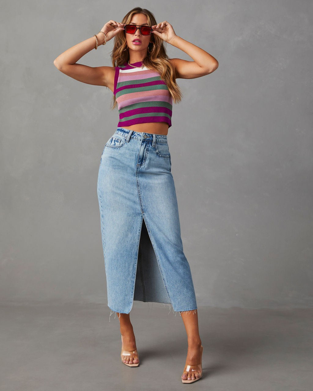 Stylish A-line Denim Skirt with Side Slit