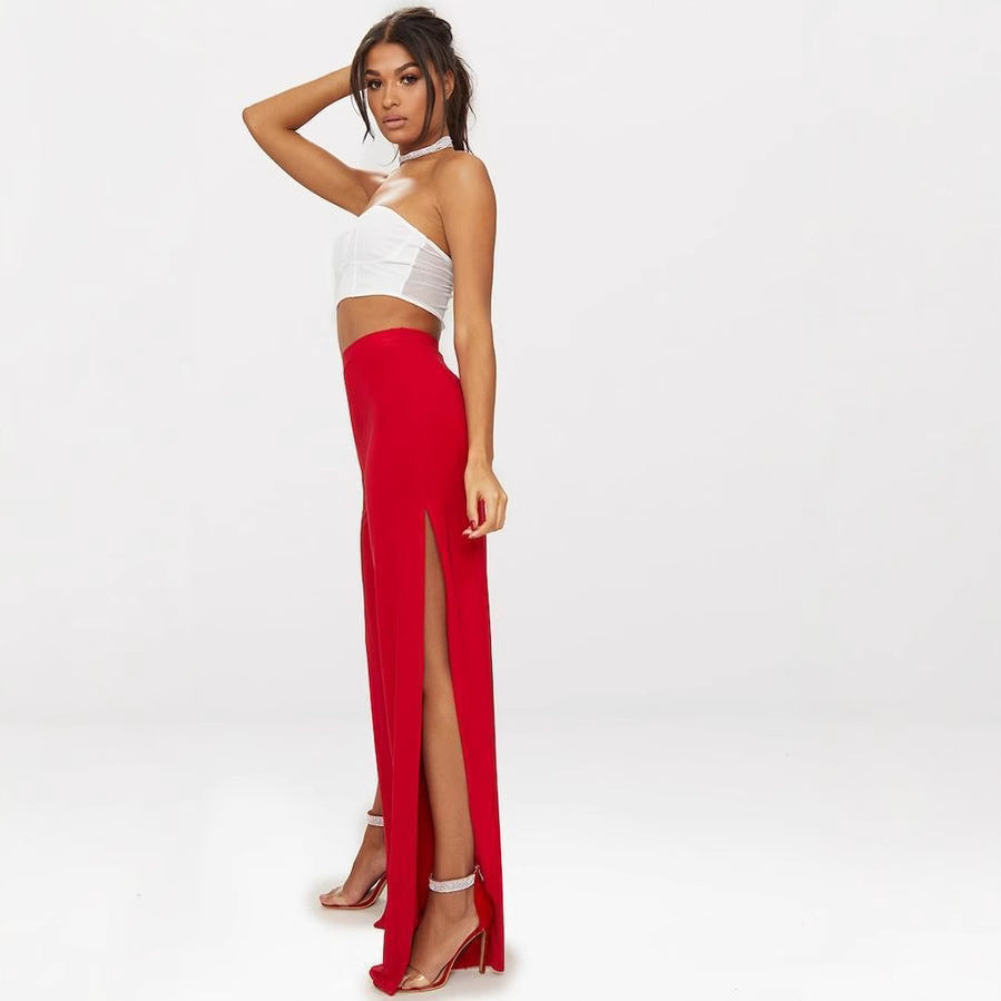 Side-slit straight-leg trousers