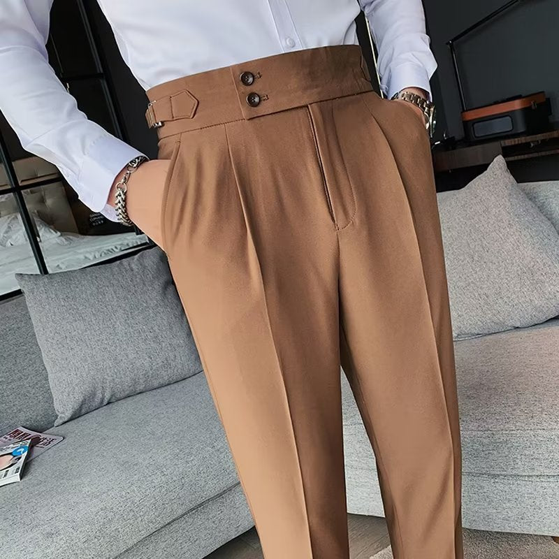 Men's High Waist Straight Leg Trousers