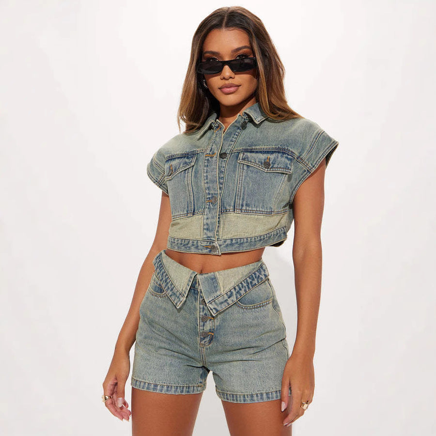 Denim shorts set