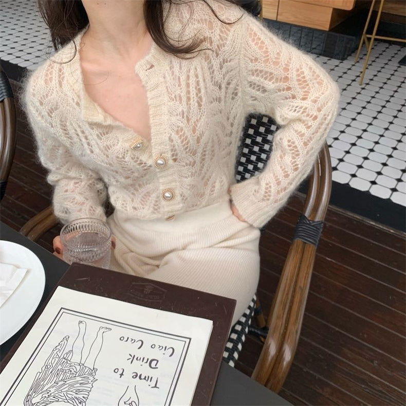 Mohair Blend Lace Knit Cardigan