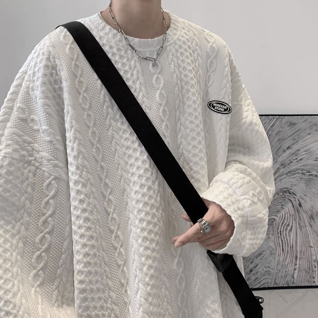 Sweatshirt Loose - wist Texture Sweatshirt Loose Fit Round Neck Top