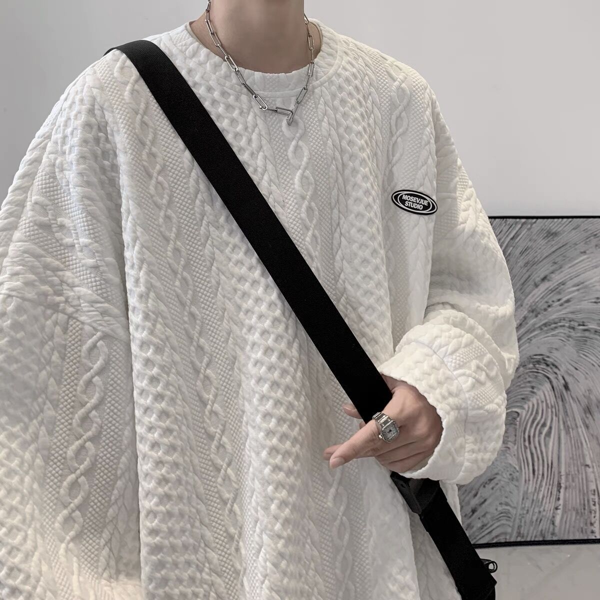 Sweatshirt Loose - wist Texture Sweatshirt Loose Fit Round Neck Top