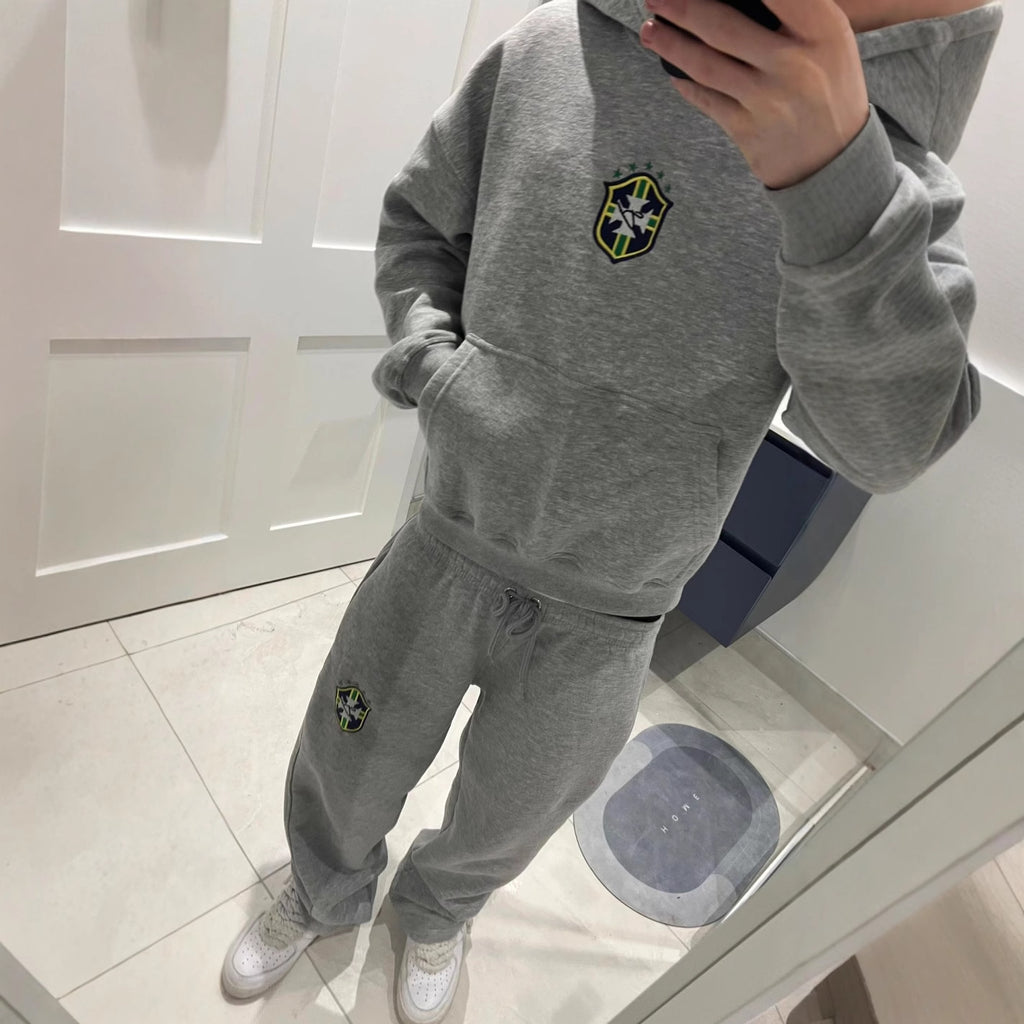Men's Embroidered Hooded Sweatshirt and Trousers Set