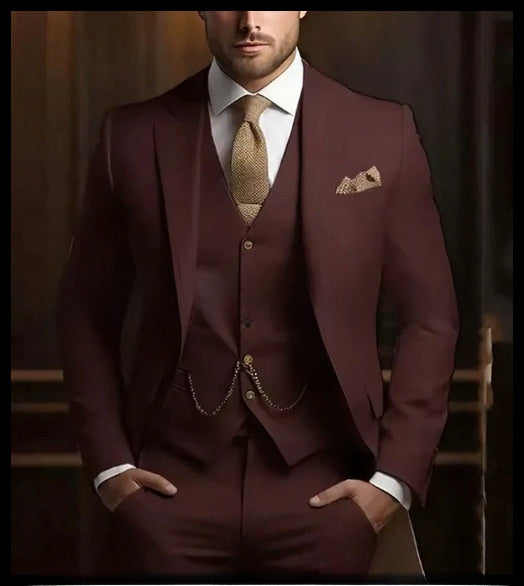 Slim Fit Men's Suit Three-Piece Set