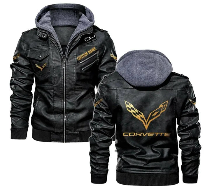 Men's Windproof PU Leather Jacket with Fleece Lining