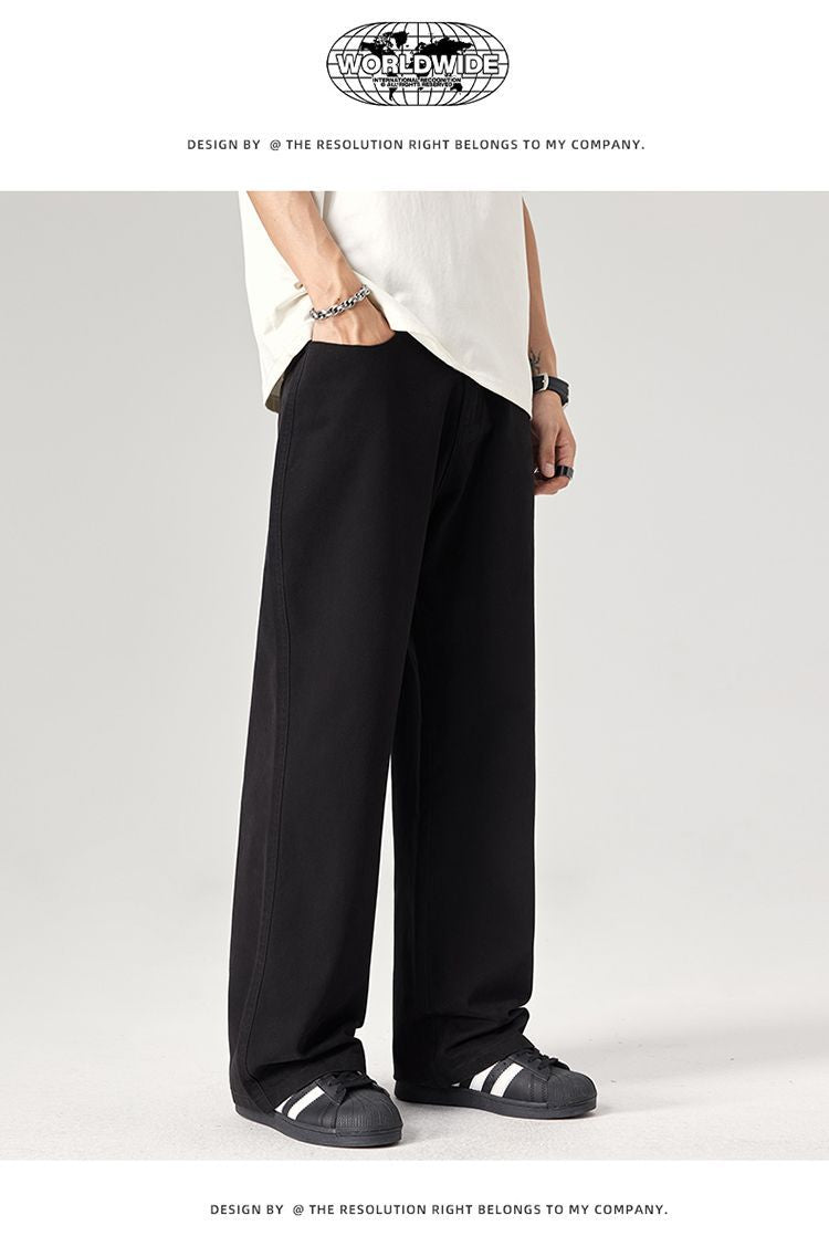 Men's straight-leg cotton pants with elastic waistband