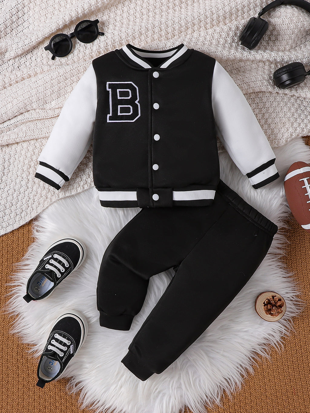 Boys' Letter Embroidered Baseball Suit Set