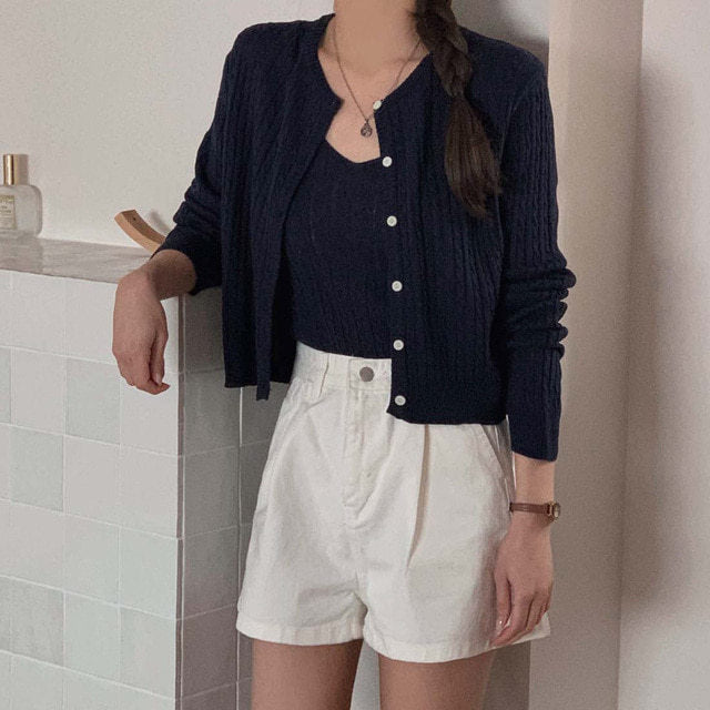 French Style Knitted Camisole and Cardigan Two-Piece Set