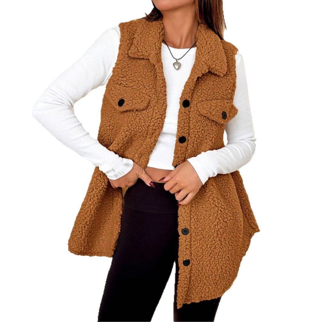 Women's Faux Lamb Wool Lapel Vest