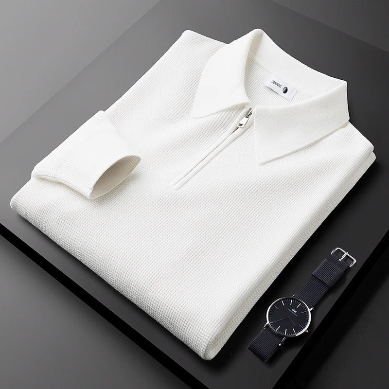 Men's Fleece Lined Waffle Knit Polo Shirt