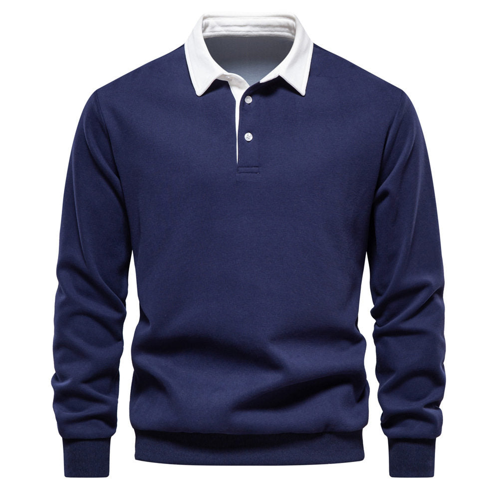 Men's Polo T-Shirt Long-Sleeved Polo Collar Sweatshirt Trendy European Size Men's Casual Versatile Sweatshirt