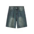 Distressed blue denim shorts
