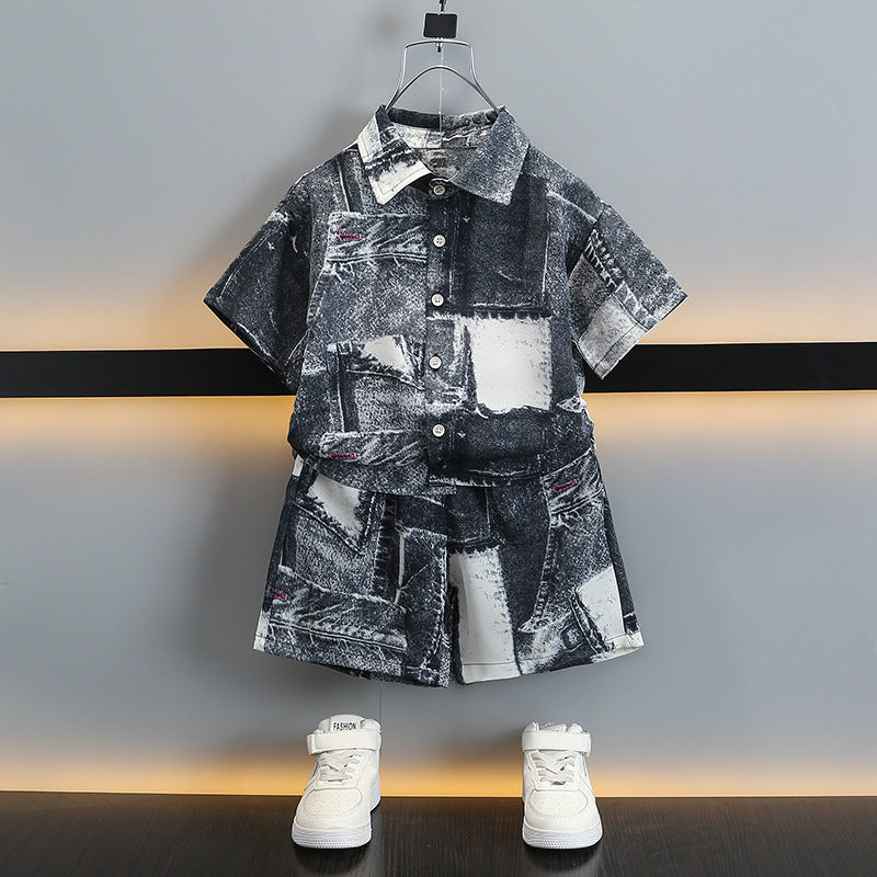 Children's summer lightweight Korean-style casual shirt set