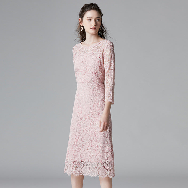 Pink Floral Lace A-line Dress