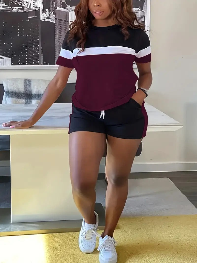 Loose print short sleeve shorts