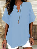 Solid-color V-neck casual blouse for women
